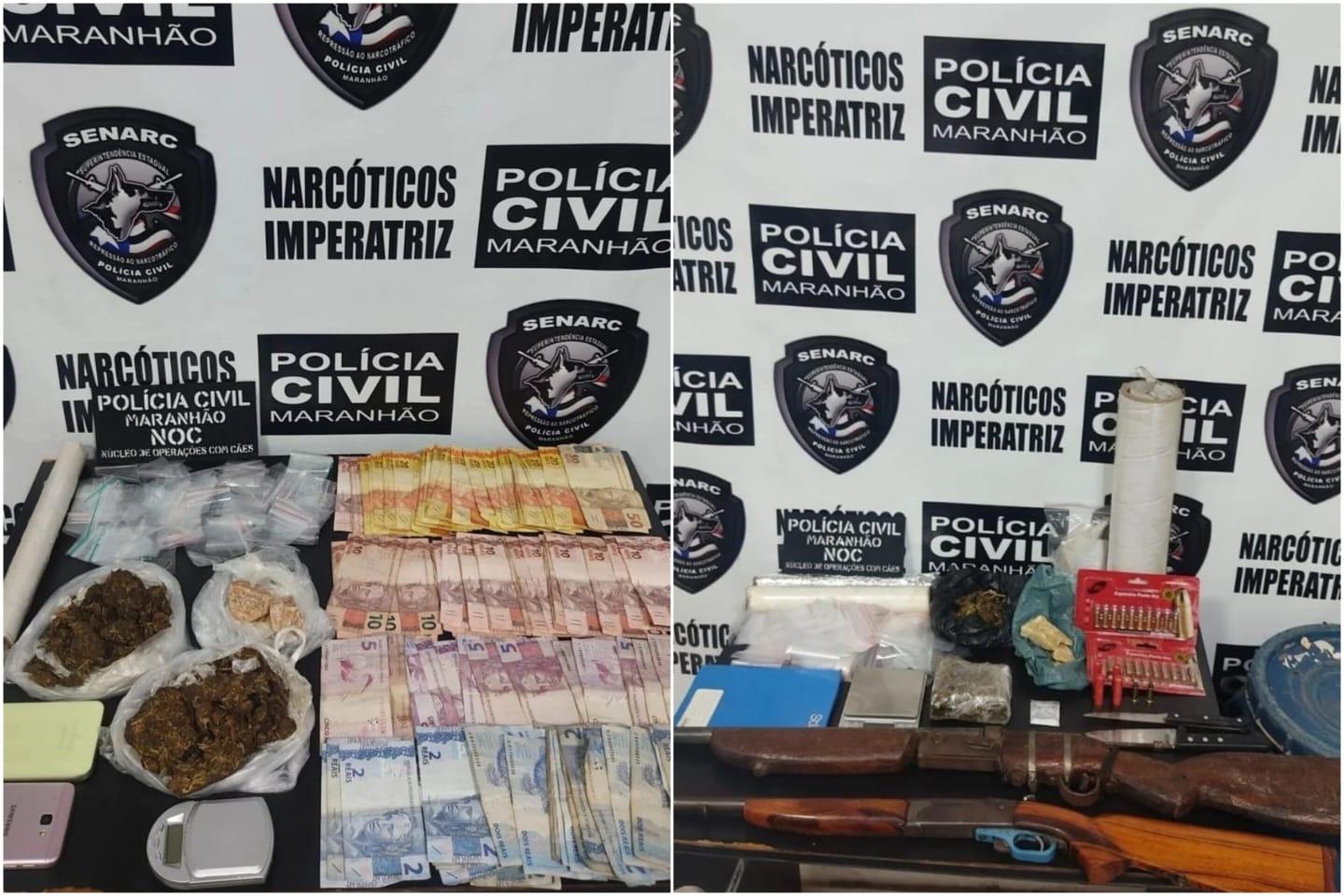 Polícia Civil apreende drogas, dinheiro, armas de fogo e munições em operação no Bacurí e Caema