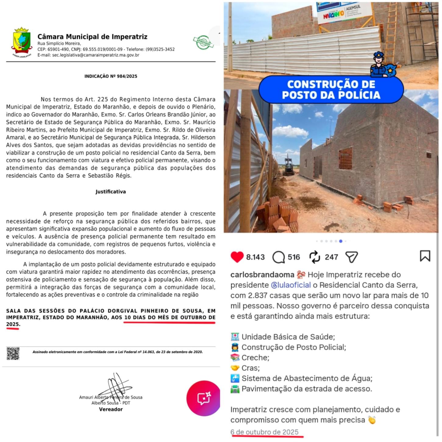 Indicação do Alberto Sousa e a publicação do governador Brandão. - Imagem: Jornal Imperatriz