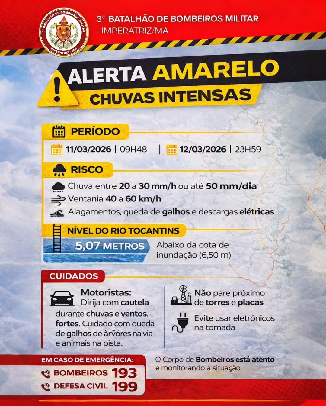 Alerta dos Bombeiros de Imperatriz- Imagem: Bombeiros