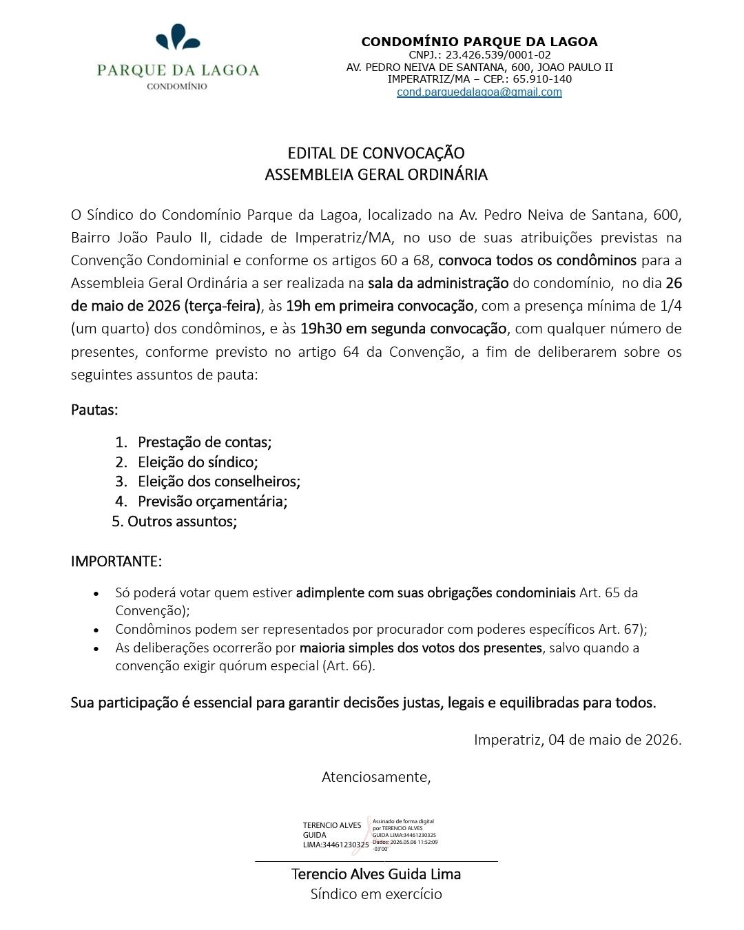 CONDOMÍNIO PARQUE DA LAGOA - IMPERATRIZ-MA (MAIO 2026)