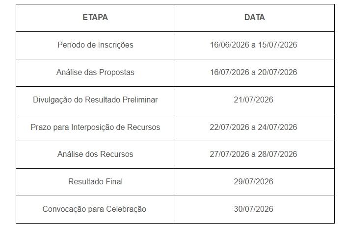 Cronograma divulgado pela prefeitura