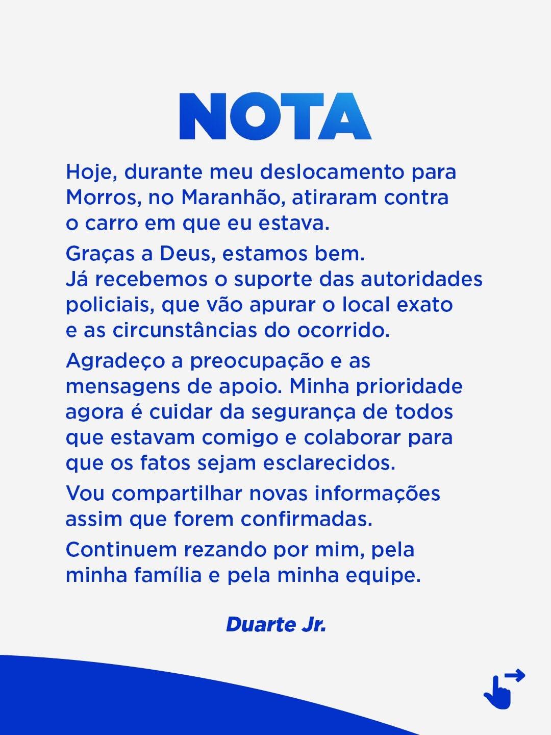 Nota divulgada por Duarte Júnior.