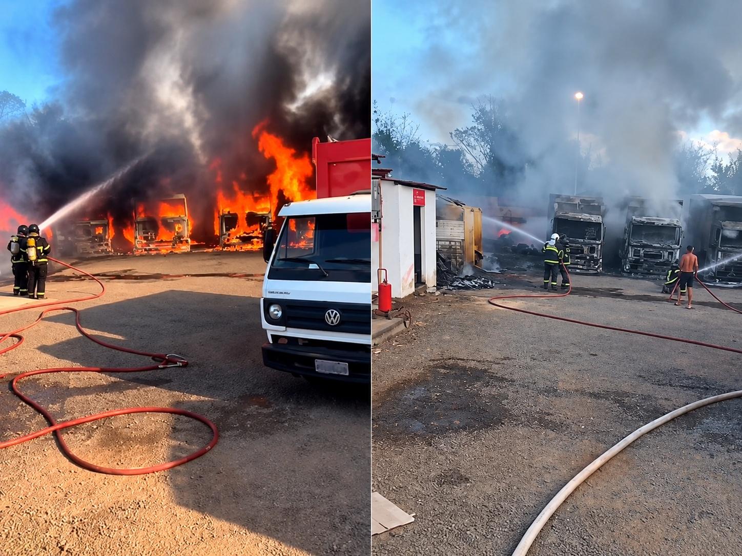 Incêndio destrói cinco caminhões de distribuidora da Coca-Cola, em Caxias